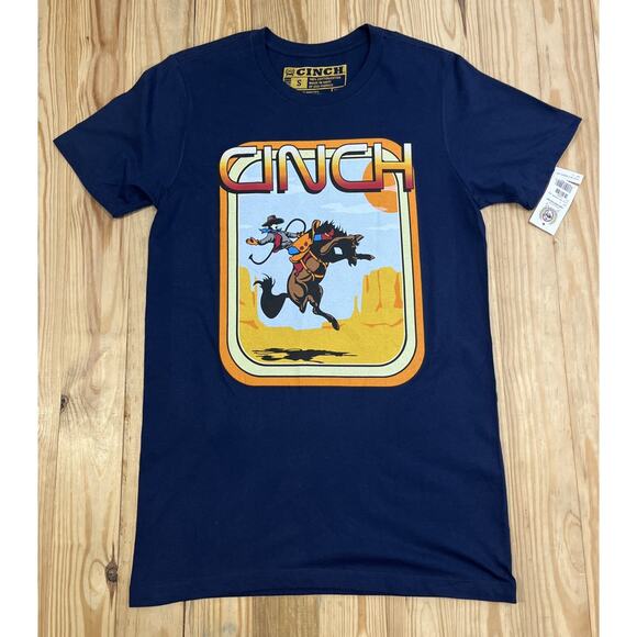 NWT Cinch Men's Navy Blue Bull Rider T-Shirt Size Small - Picture 1 of 5